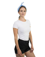 Woman wearing zebra print multifunctional bandana in cotton