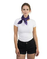 Zebra print square bandana worn by woman