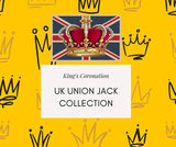 Yellow background with crown and union jack flag - Basic Sense’s Union Jack Accessories