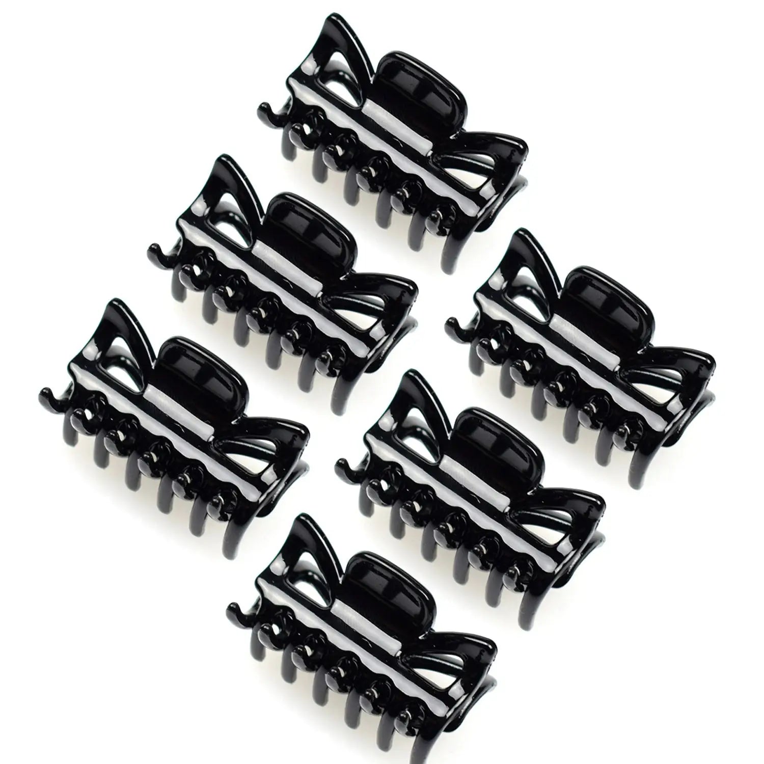 Black plastic car shaped buttons hair claw clips set, 6pcs - 4cm