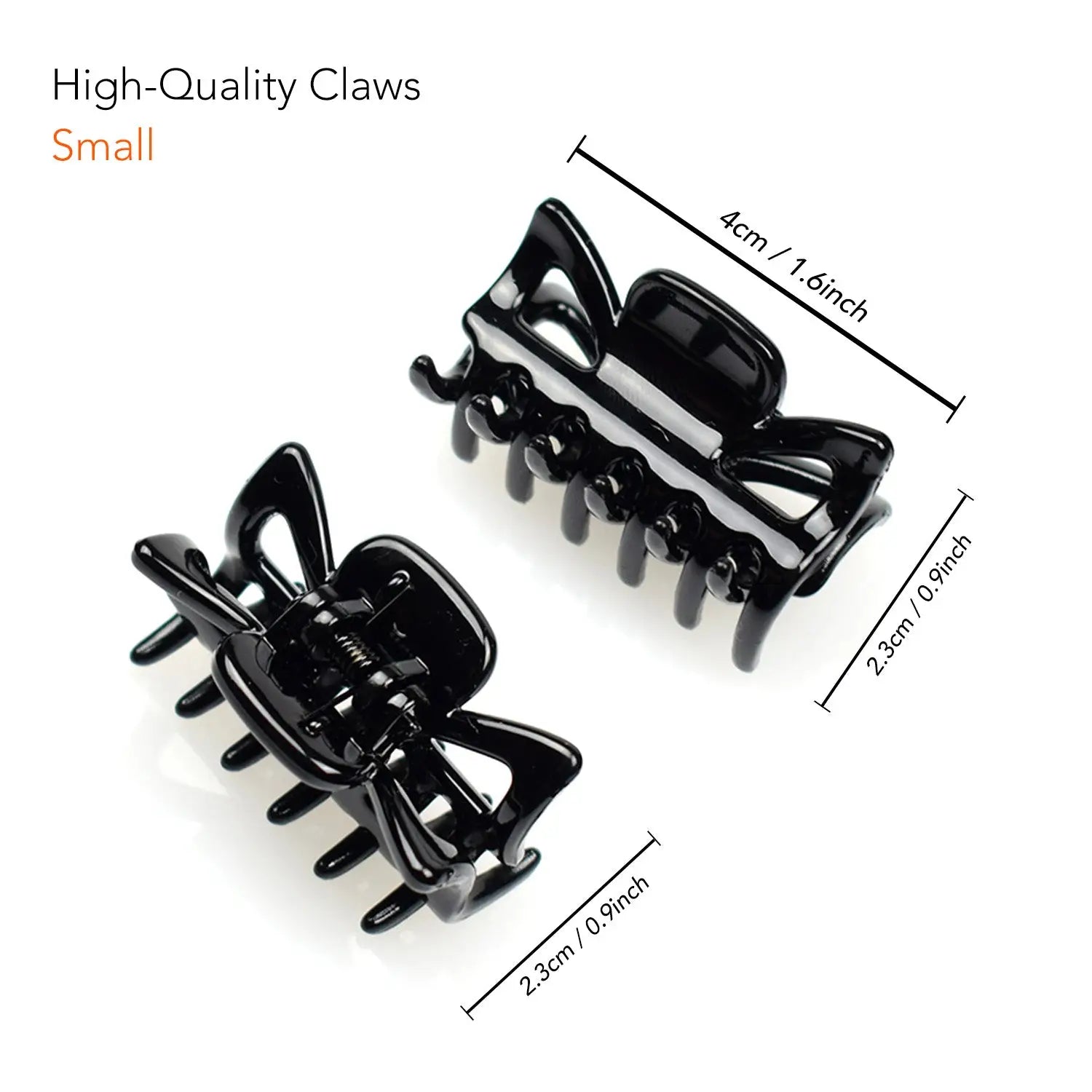 Essential Hair Claw Clips Set, 6pcs - 4cm: Two black clip measurements.
