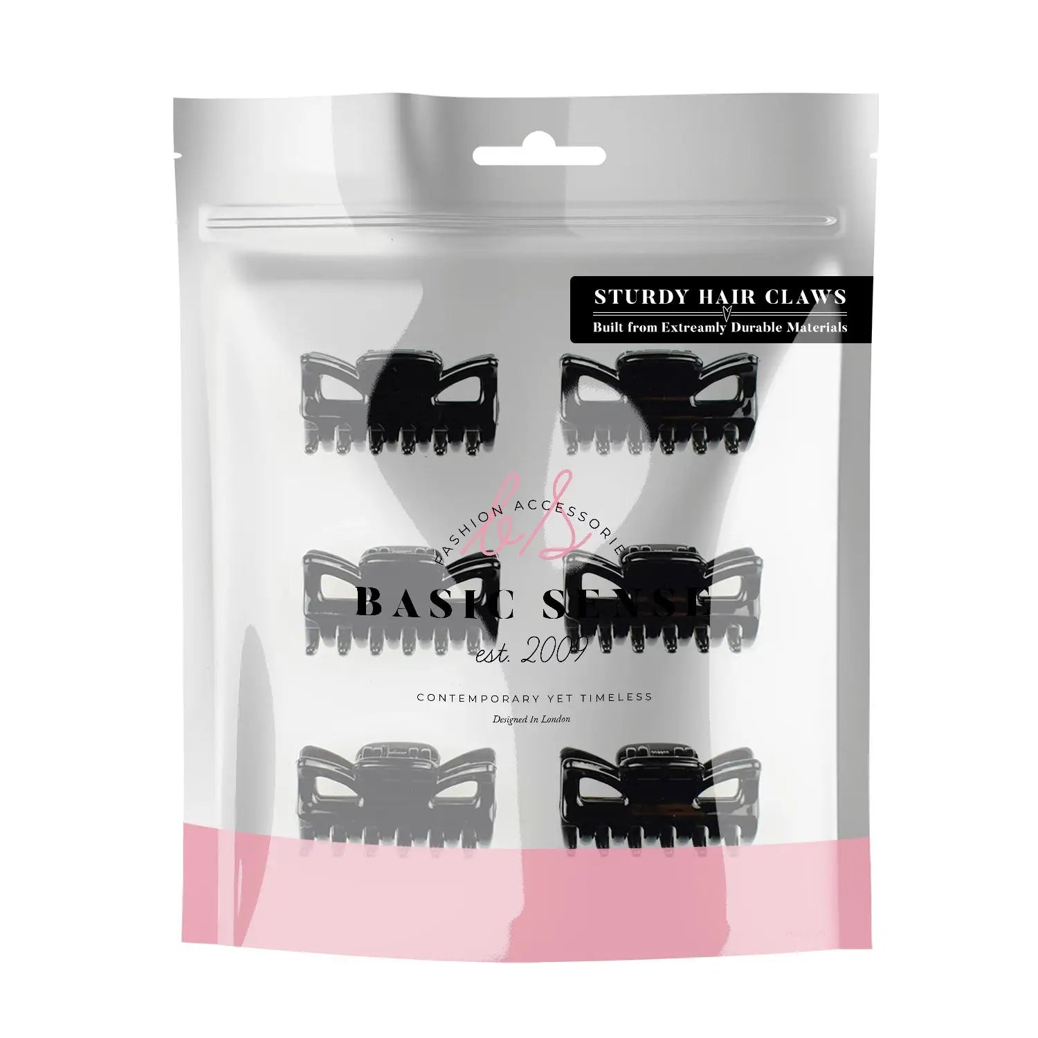 Essential Hair Claw Clips Set packaged in a white bag, 6pcs - 4cm