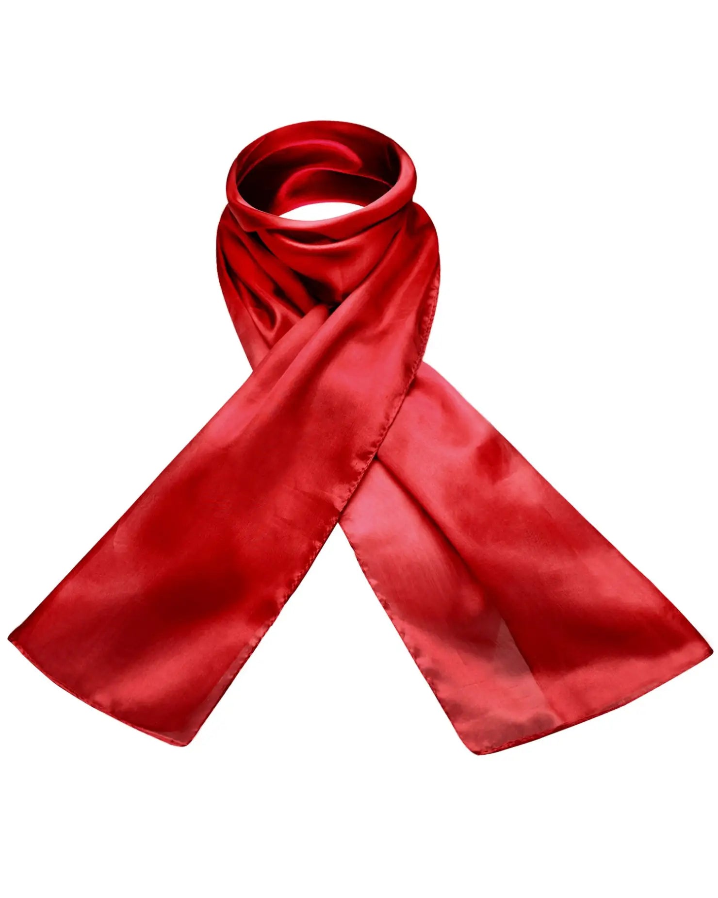 Red mulberry silk scarf on luxurious white background.