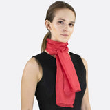 Mulberry silk multiuse scarf in red worn by woman