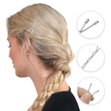 Woman with long hair cutting with scissors, featuring 120pc Wavy Kirby Metal Bobby Hair Pins Clips.