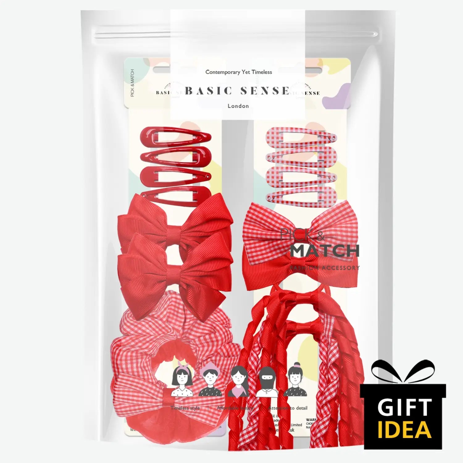 Red bow tie packaged in white bag included in 16PCS Gingham Check School Girl Hair Accessories Set.