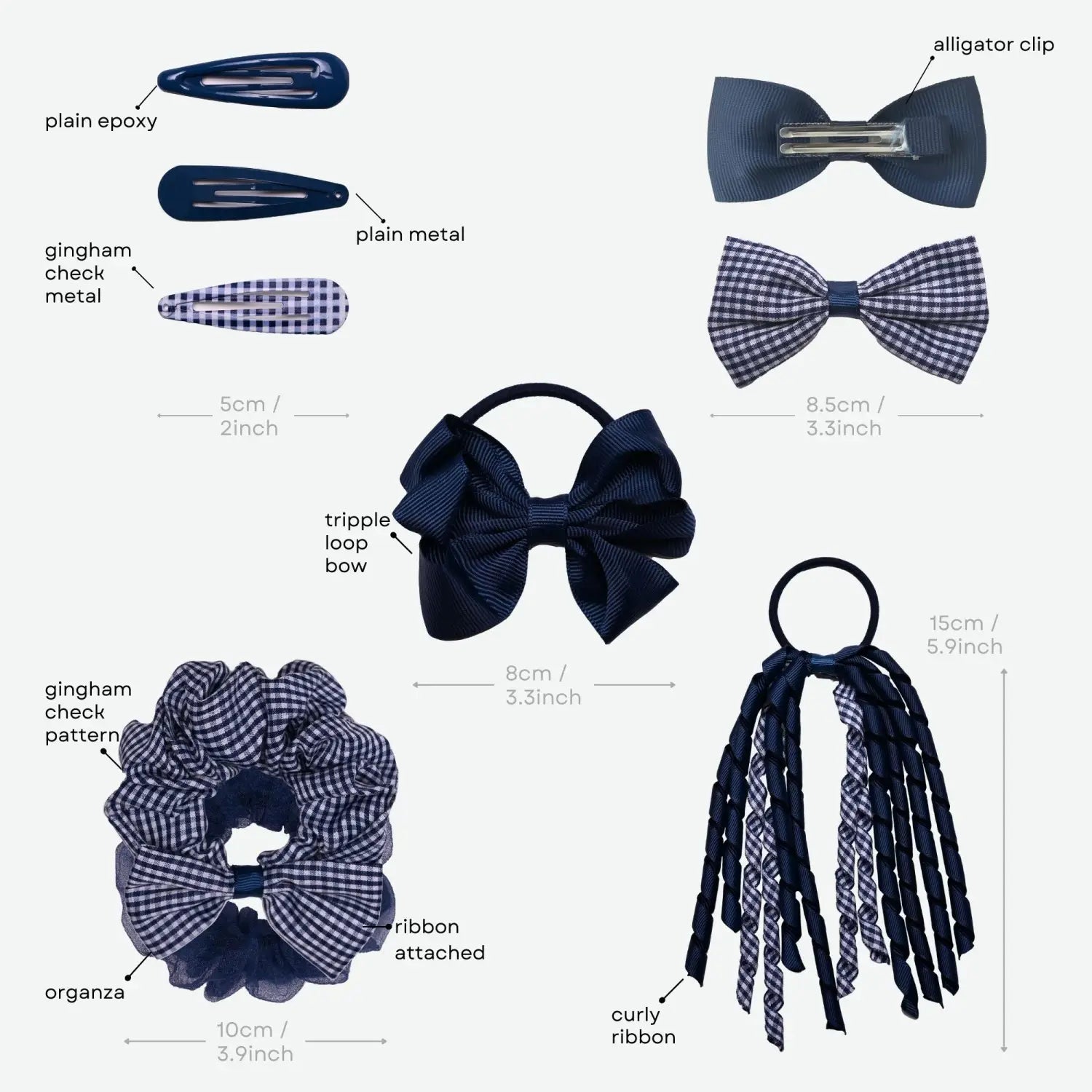 16PCS Gingham Check School Girl Hair Accessories Set with Bow Ties and Hair Clips