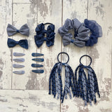 Navy gingham bow hair clips in 16PCS Gingham Check School Girl Hair Accessories Set.
