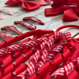 Red and white gingham check ribbon bows in 16PCS School Girl Hair Accessories Set