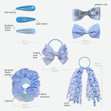 16PCS Gingham Check School Girl Hair Accessories Set in blue and white