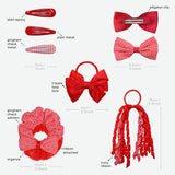 Red and white gingham check school girl hair accessories set with bow ties.