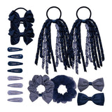 16PCS Gingham Check School Girl Hair Accessories Set with hair ties and clips
