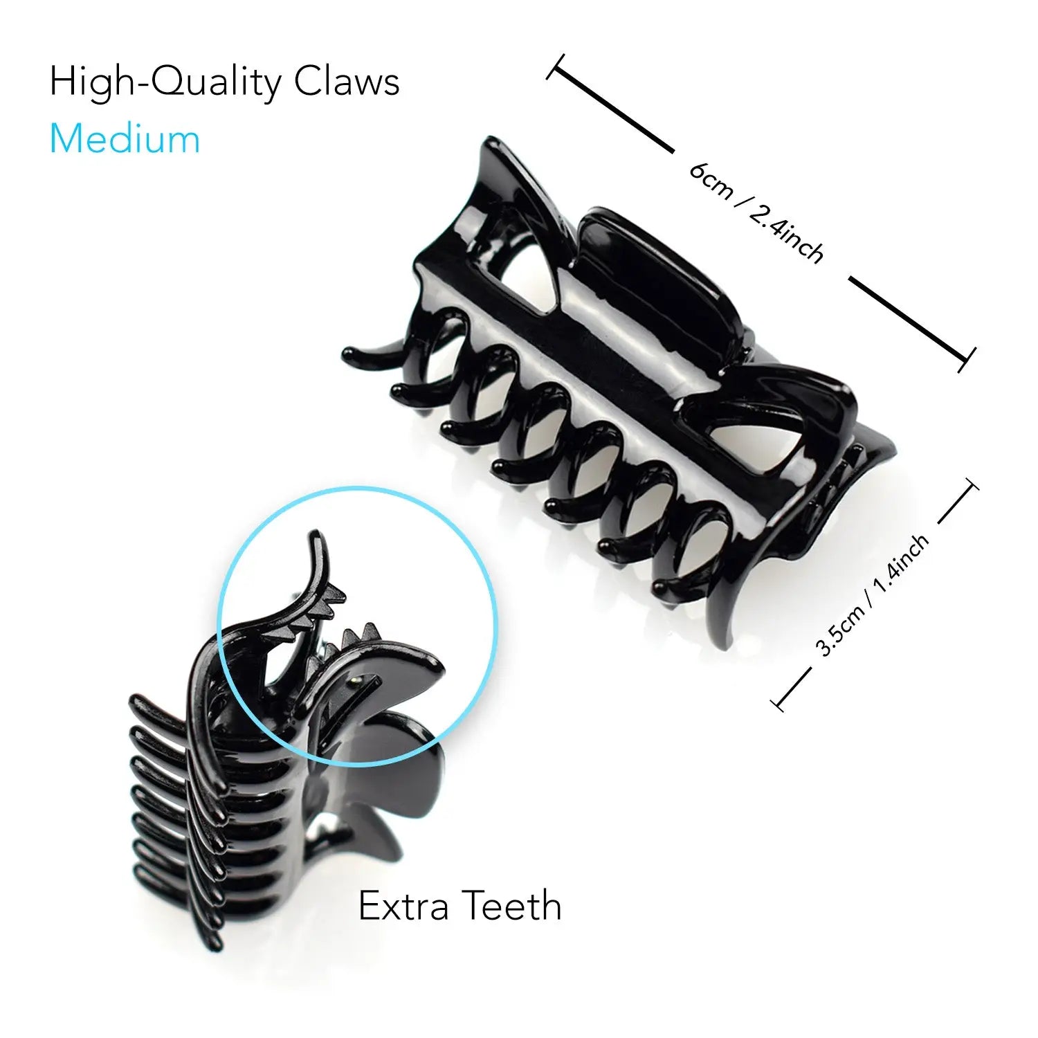 Essential Hair Claw Clips Set, black hair clips with blue circle - 4pcs