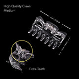 ’Essential Hair Claw Clips Set featuring clear glass teeth on black background’