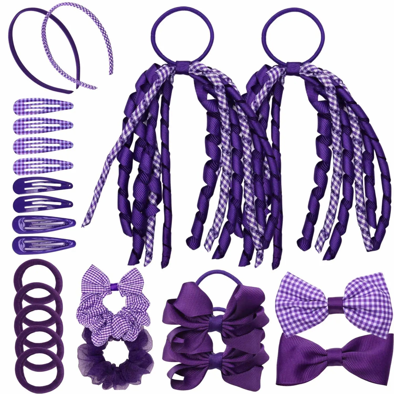 23PCS Gingham Check School Girl Hair Accessories Set - Hair Accessory Set