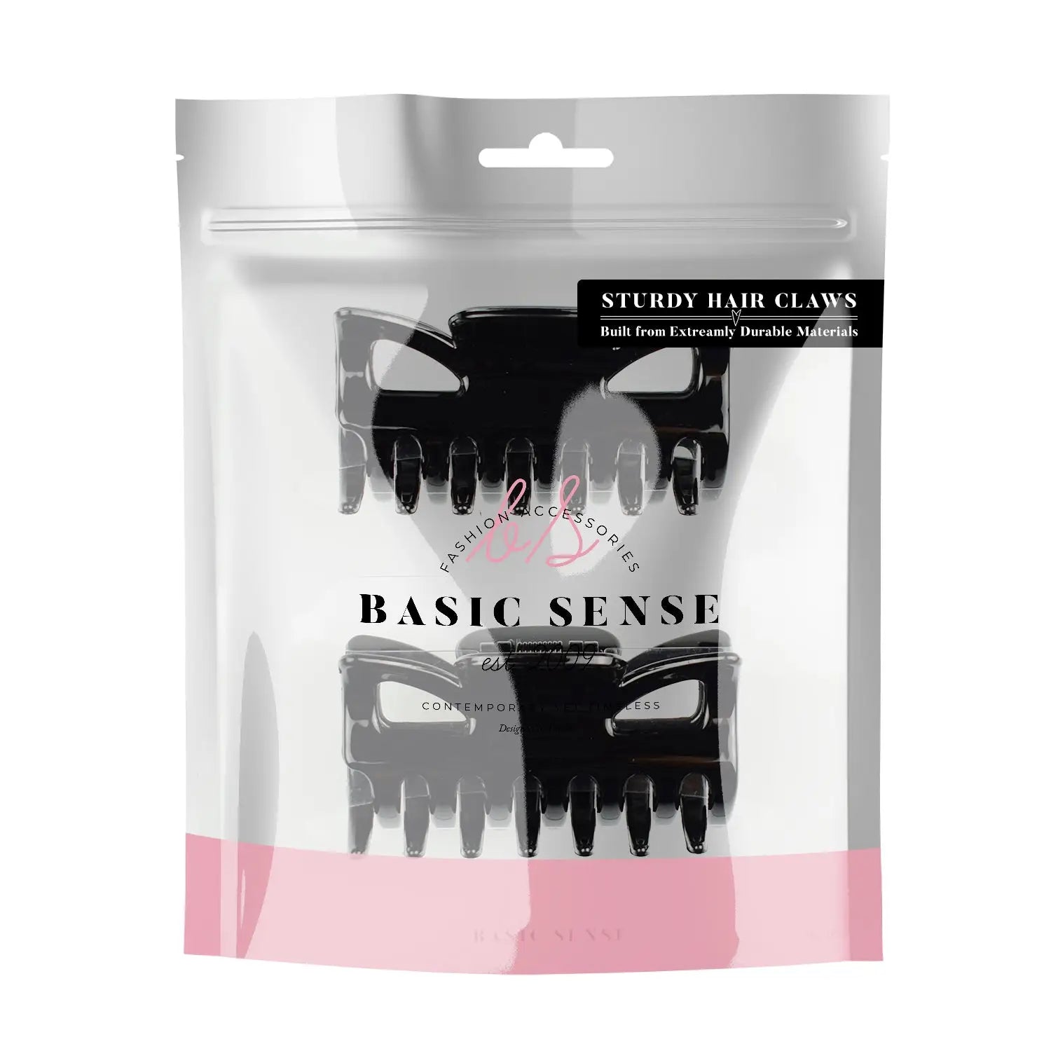 Black cat face mask in clear bag, Essential Hair Claw Clips Set.