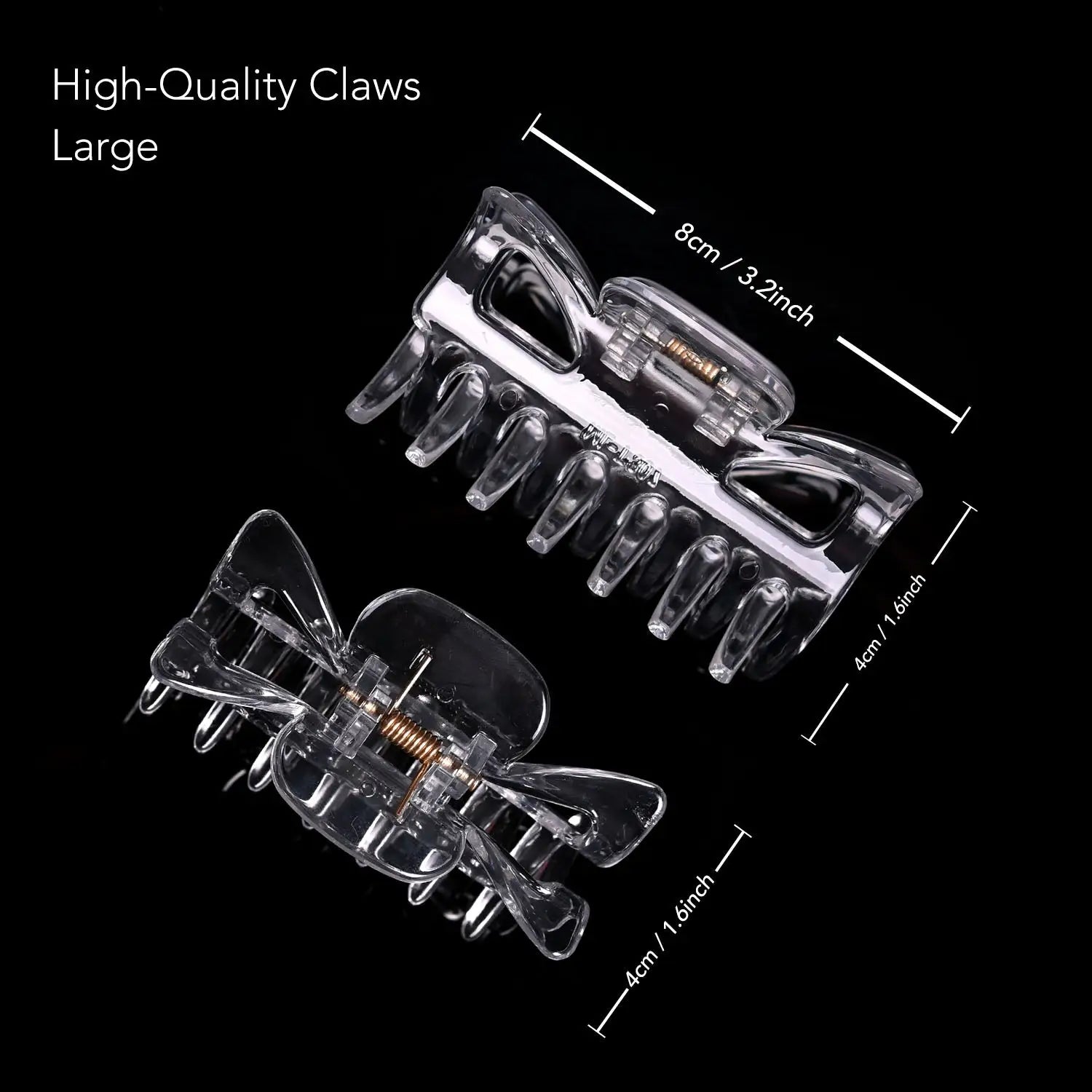 Essential Hair Claw Clips Set, 8cm - 2pcs: Clear glass glasses on black background.