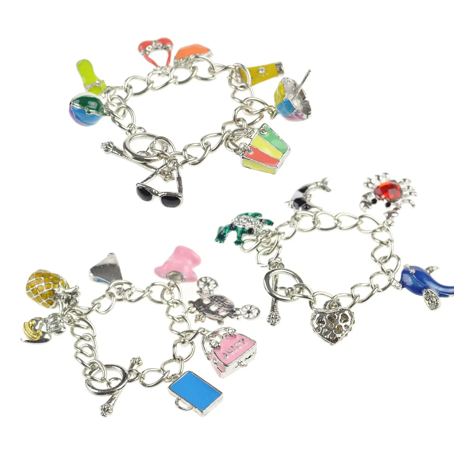 Metal charm bracelets with assorted charms - 3 pack.