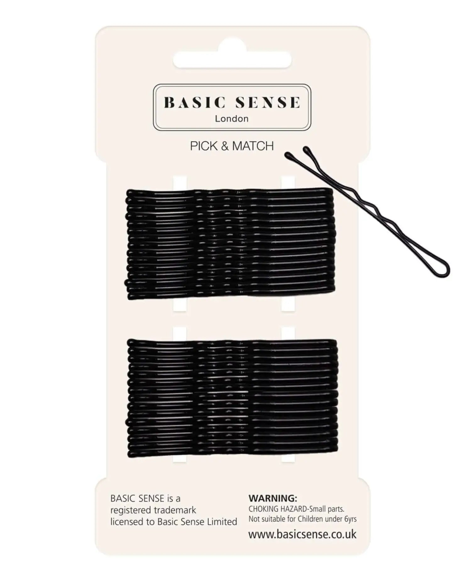 Basic black hair ties displayed in 30pcs metal bobby hair pins for hold & style.