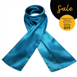 SALE Plain Silk Scarf with Teal Blue and Black Circle Design, Made of Mulberry Silk