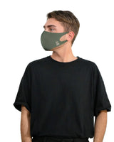 Man wearing a copper-infused face mask with black t-shirt.