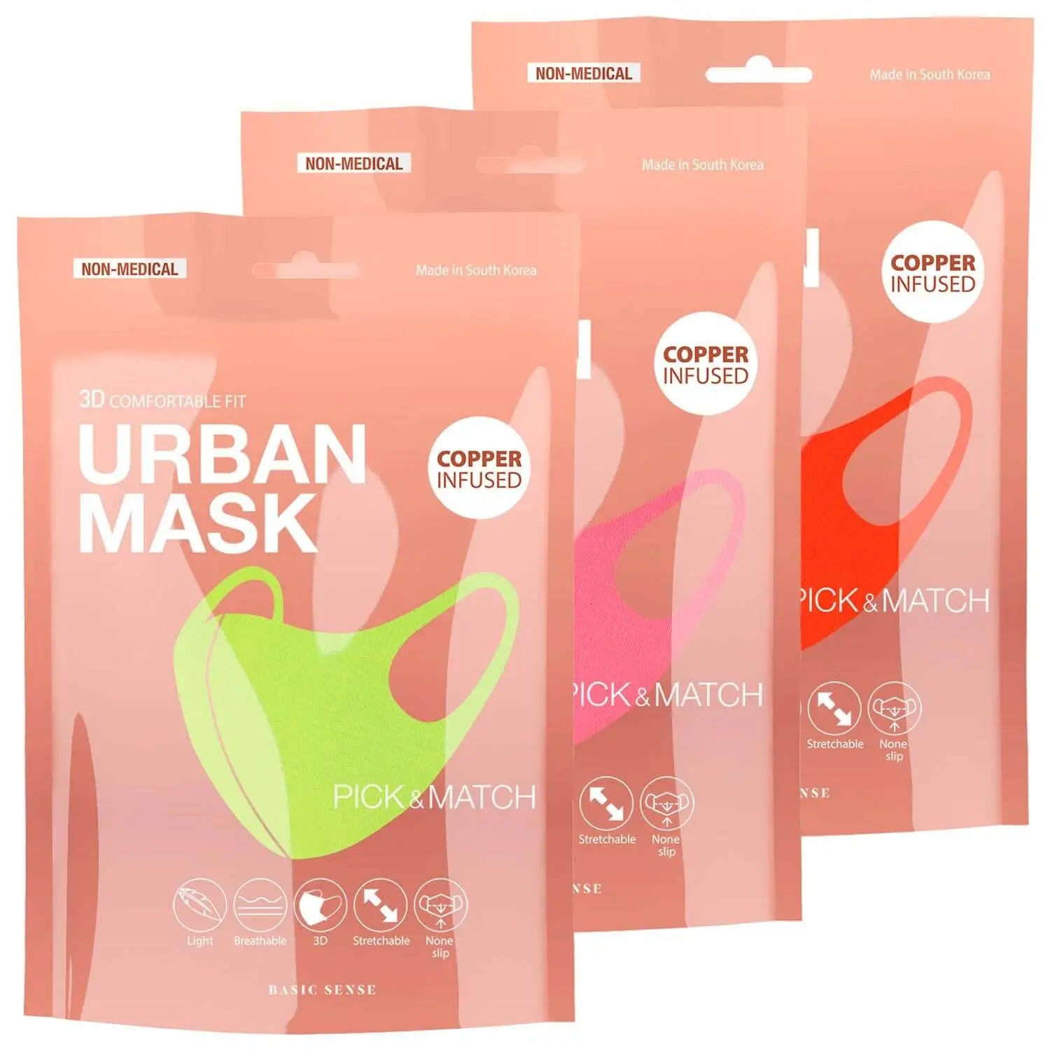 3 pack of copper infused face and neck mask masks for stylish protection in 3D Covering.