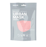 Pink cotton fashion face mask in bag on white background