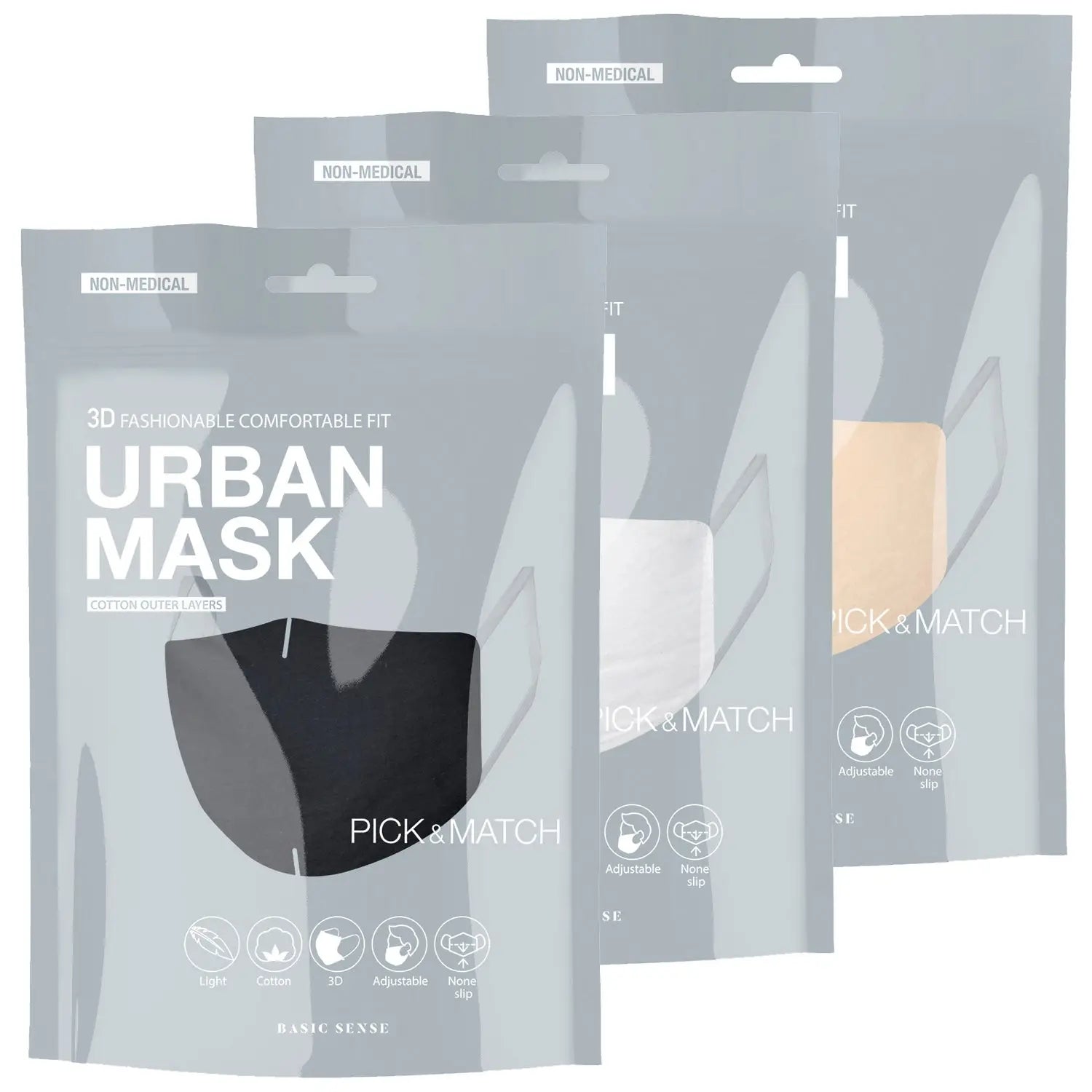 3 pack of urban mask in 3D Design 100% Cotton Fashion Face Mask Covering