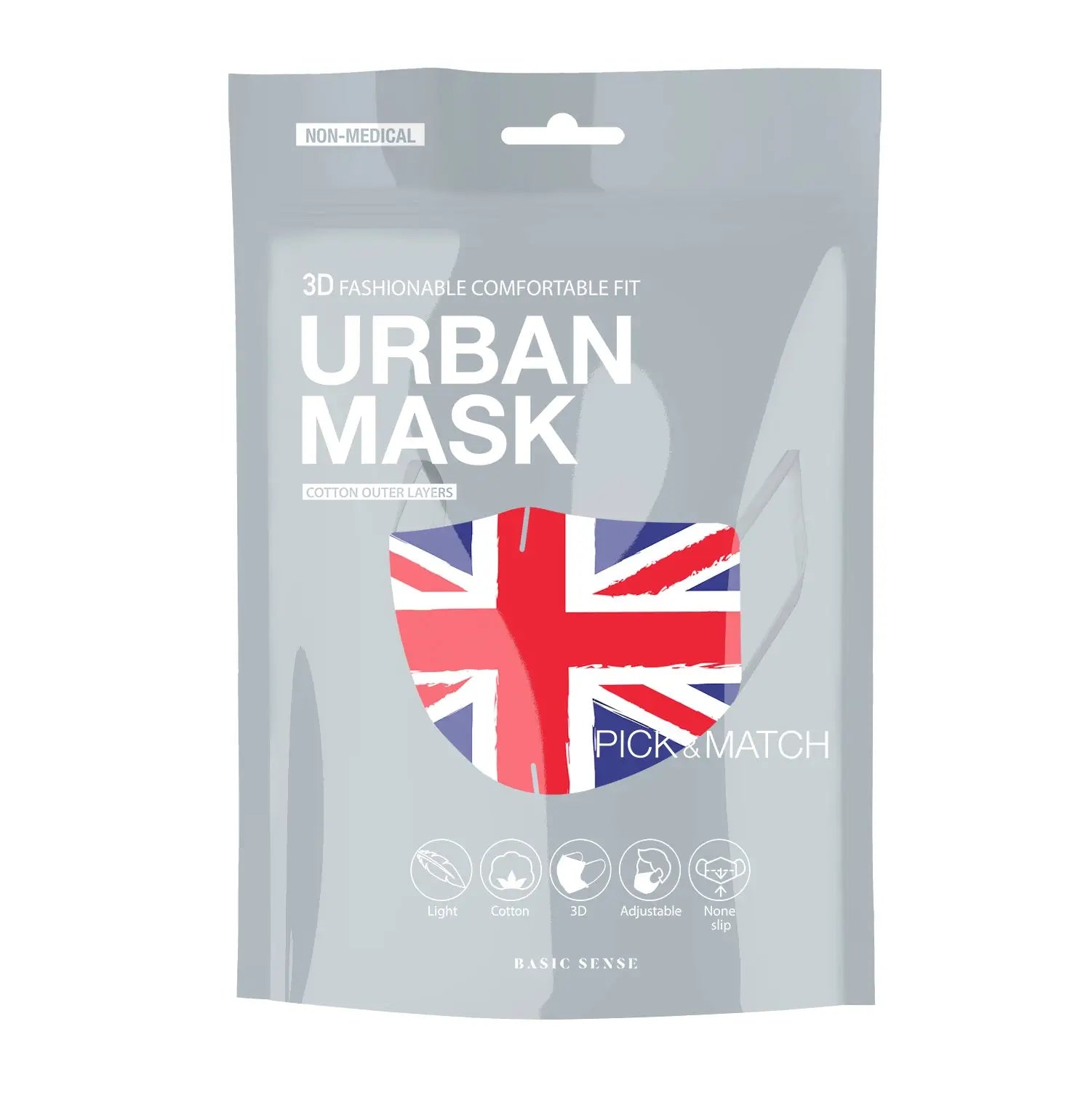 Close up of British flag 3D Design 100% Cotton Fashion Face Mask Covering