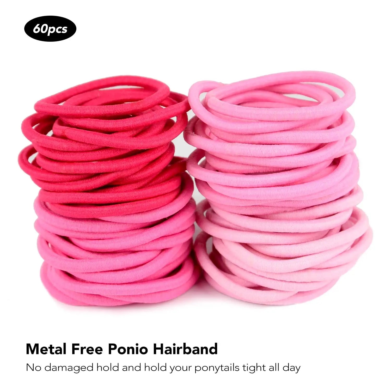 Pink soft elastic hair bands, metal free hairband alternative, 3mm hair ties - Ponytail holders, 60 pieces