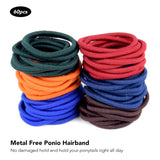 Colorful felt hair bands stacked - 3mm soft elastic hair ties, no metal, ponytail holders, 60 pieces.