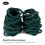 Pair of green 3mm soft elastic hair ties with white background, product ’60 Pieces Ponytail Holders