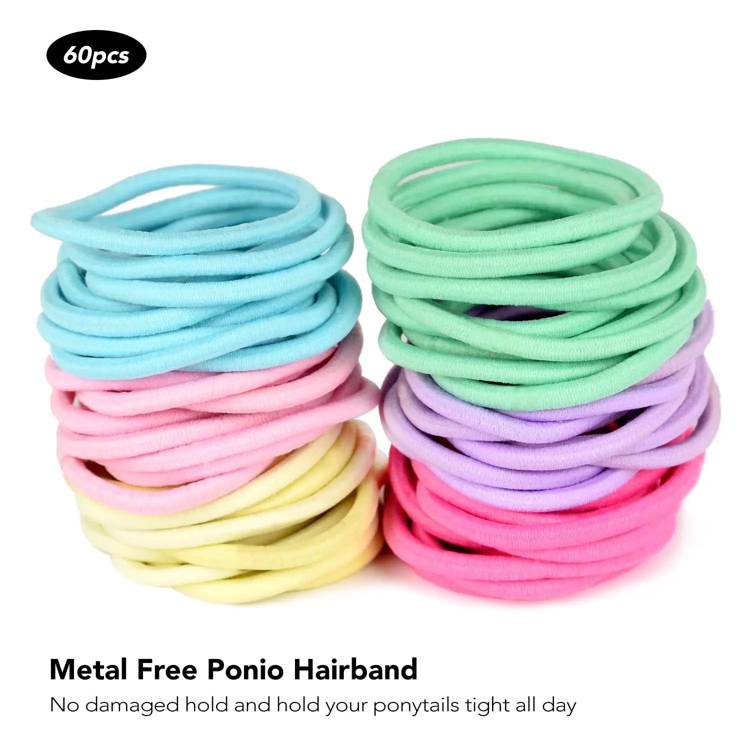 Colorful 3mm Soft Elastic Hair Ties - Ponytail Holders, 60 Pieces