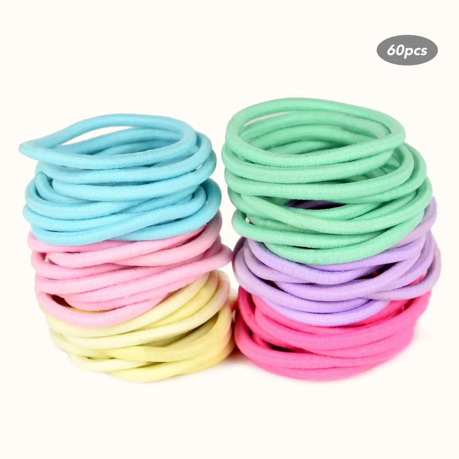 Pastel colored 3mm soft elastic hair ties - 60 pieces