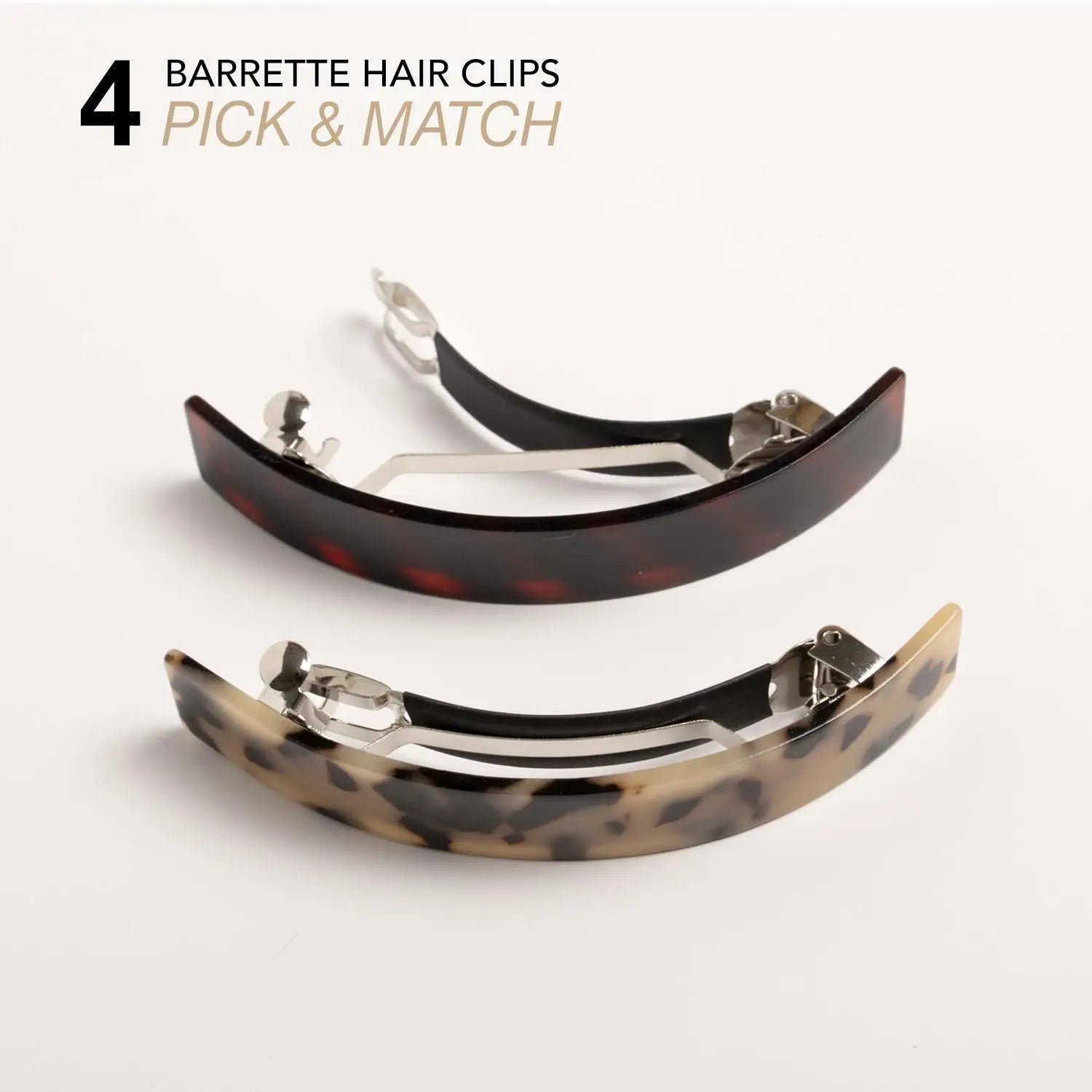 4-Piece Hair Clip Set - French Barrettes on White Surface