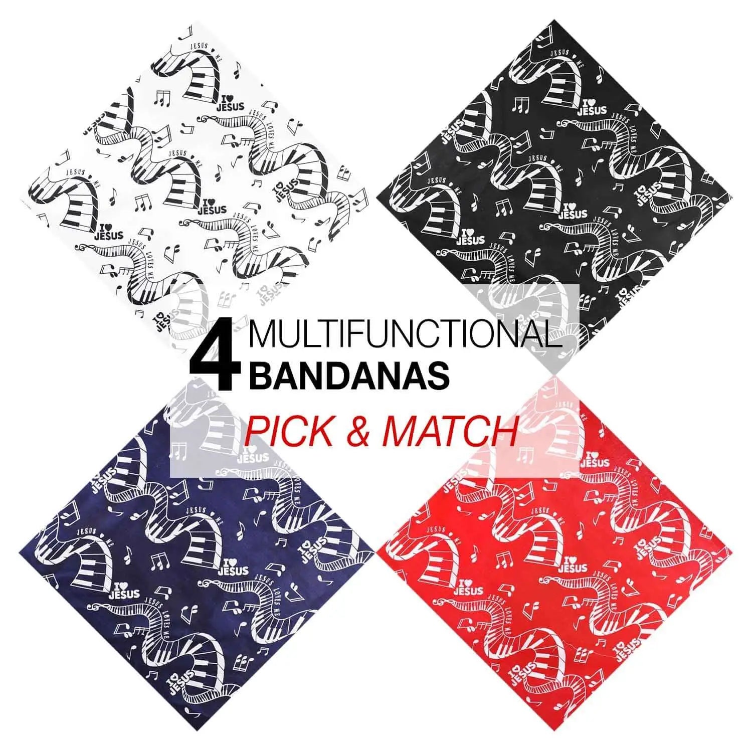 4-Piece Musical Clef Note Cotton Bandana Set with Various Designs