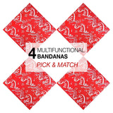 Red bandana with white musical clef note designs - 4-Piece Musical Clef Note Cotton Bandana Set
