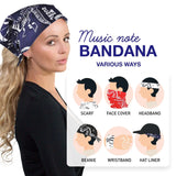 Close up of woman in 4-Piece Musical Clef Note Cotton Bandana Set with various hair types.