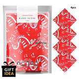 Red gift bag with red tie accessory for 4-piece musical clef note cotton bandana set.