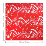 Red and white abstract pattern on a red background, part of a 4-Piece Musical Clef Note Cotton Bandana Set