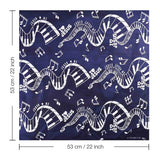 Blue and white musical clef note cotton bandana with black design.