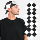 Man wearing a black and white hat featured in 4PCS F1 Racing Flag Chessboard Bandana Set.