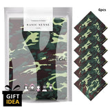 6-pack camouflage green cotton socks presented with military bandana.