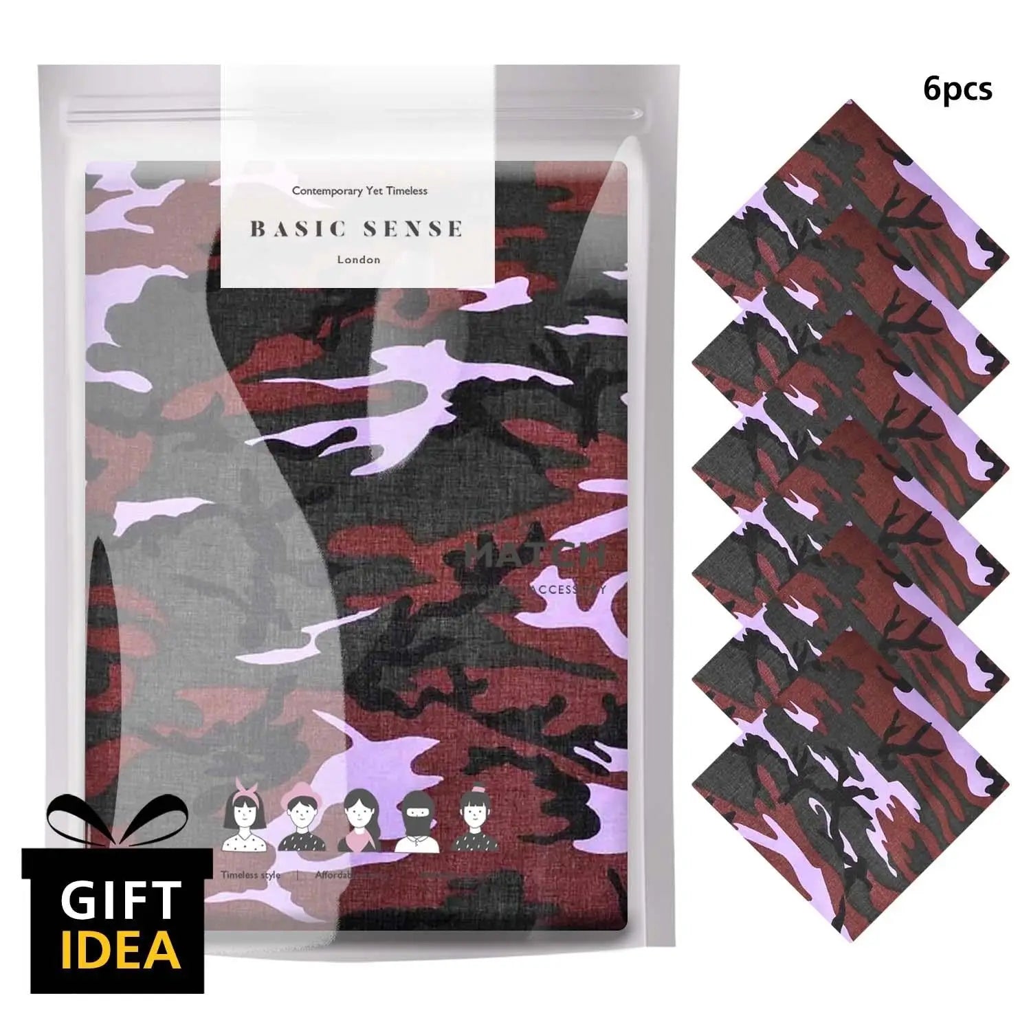 6-Pack Camouflage Print Face Masks - Military Bandana Collection