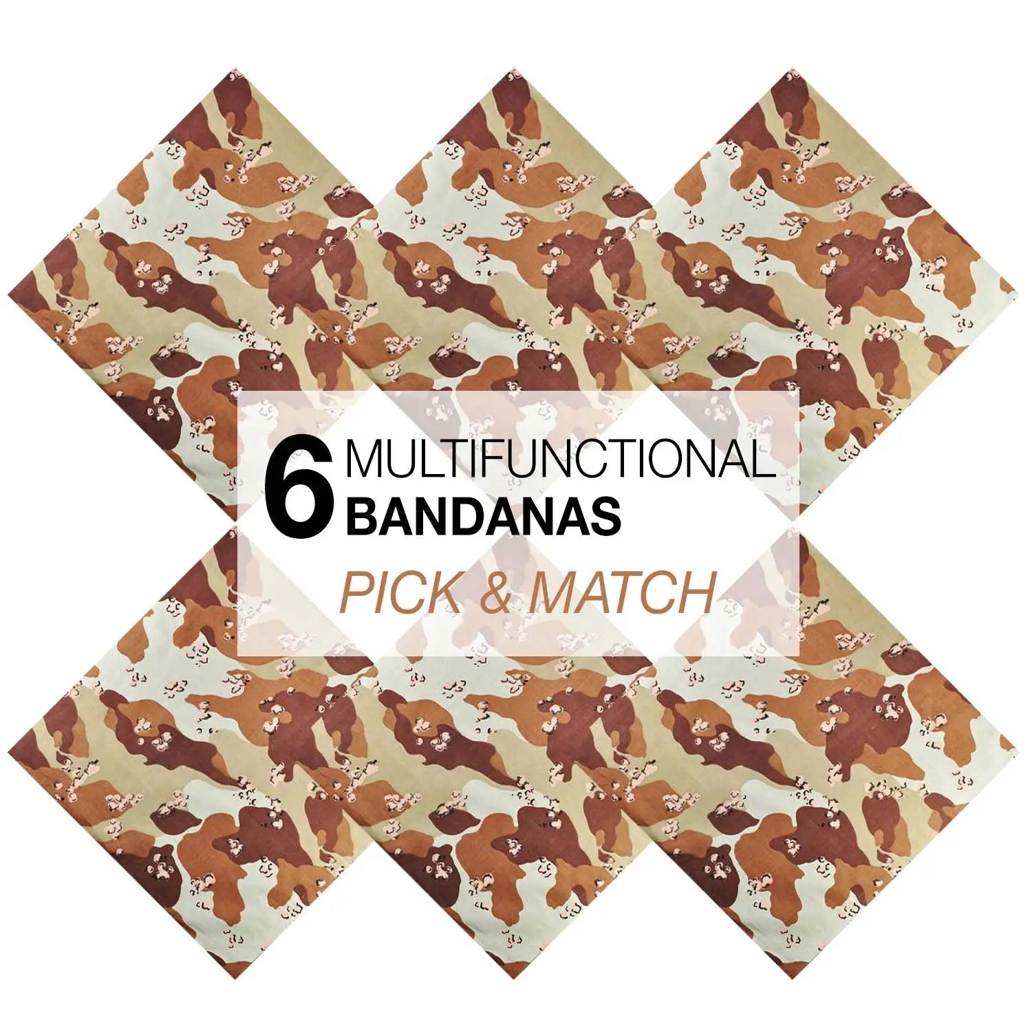 6pcs dog pattern brown bandanas - 6-Pack Camouflage Military bandana - 100% Cotton