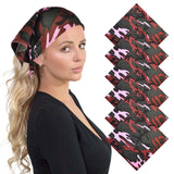 Woman wearing pink and black camouflage headband.