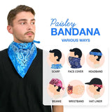 Close up of man wearing tie dye paisley bandana and scarf.