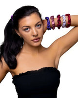 6 PCS Satin Hair Tie Scrunchies: Skinny Small Size for Chic Styling - Woman with long black hair wearing a black top.
