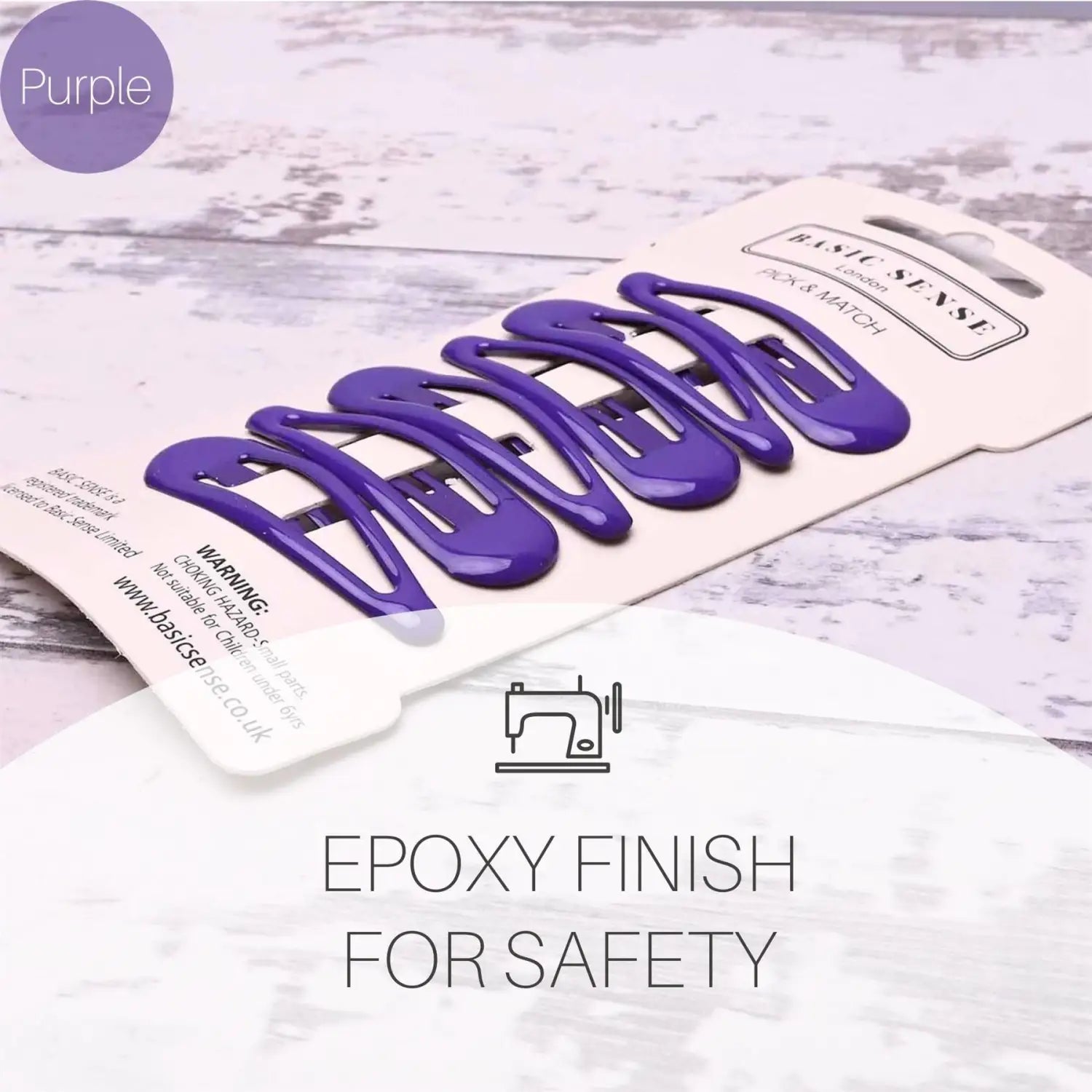 Epoxy metal hair clips with ’purple’ displayed, school-ready durable hairpins, 6pcs