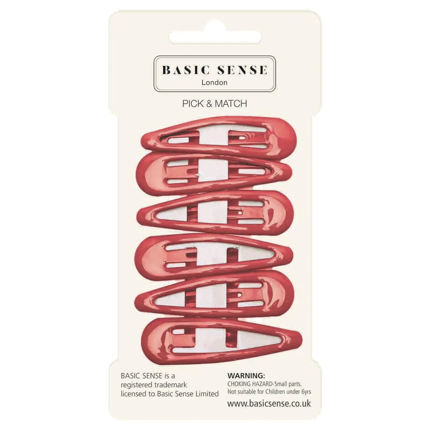 Close-up of a pack of red epoxy metal hair clips on a white background, 6pcs durable hairpins